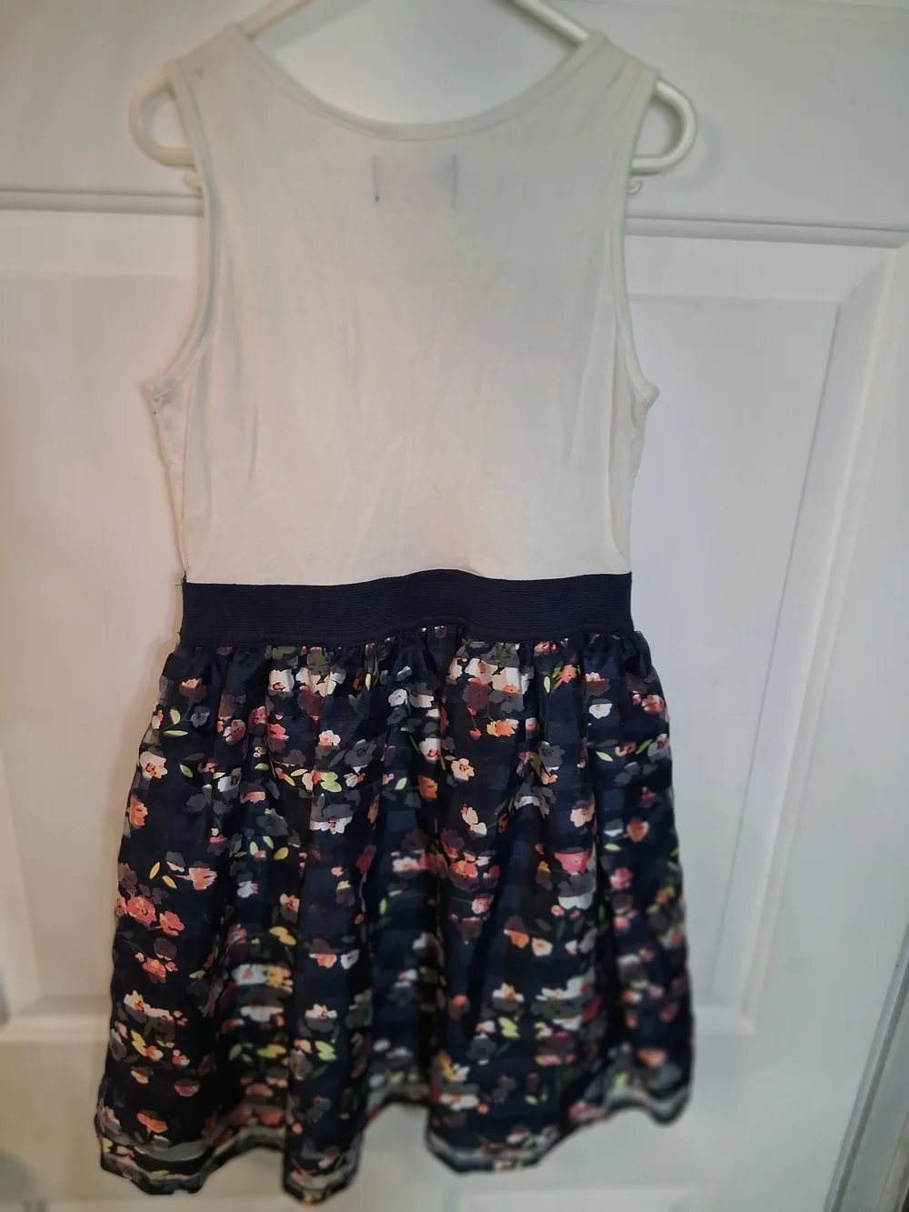 The Children's Place White Lace Sleeveless Top Navy Floral Skirt Dress 7/8